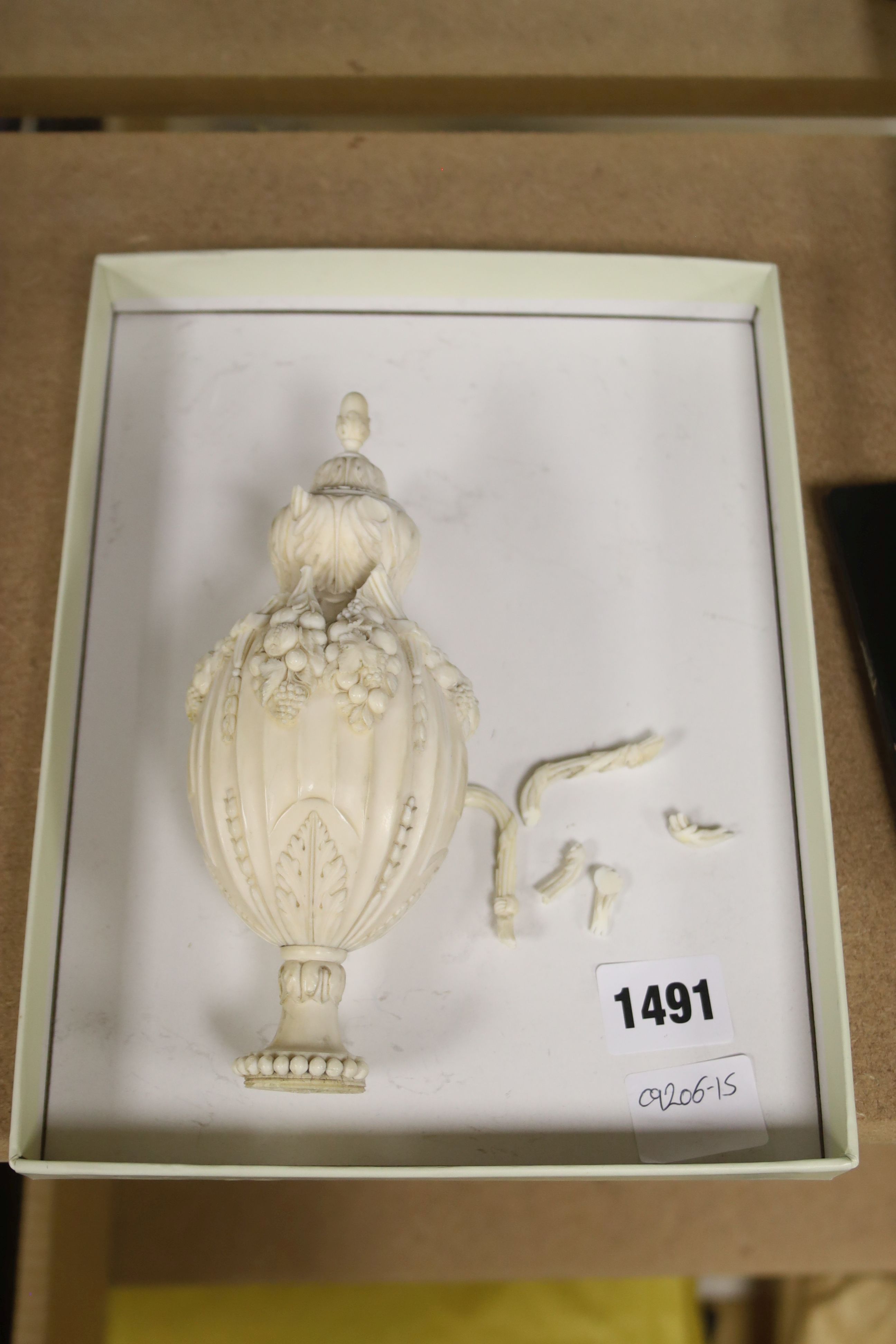 A 19th century Dieppe ivory model of an urn, height 17cm